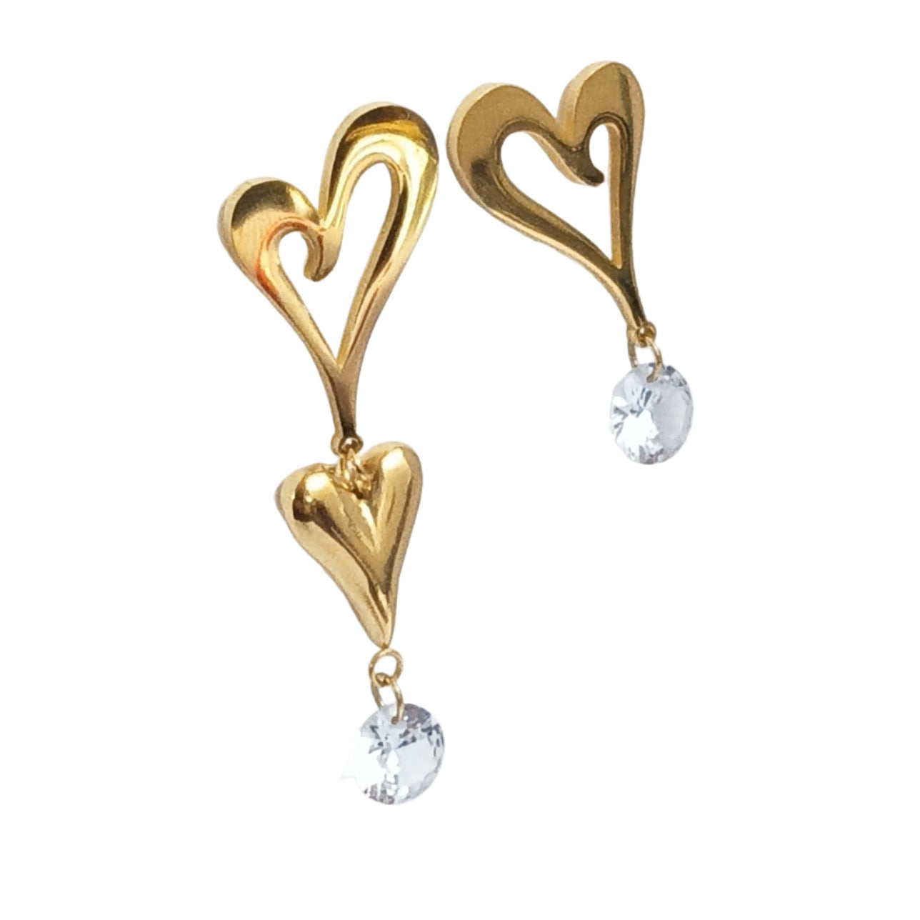 Heart Earrings with CZ Stone Drop