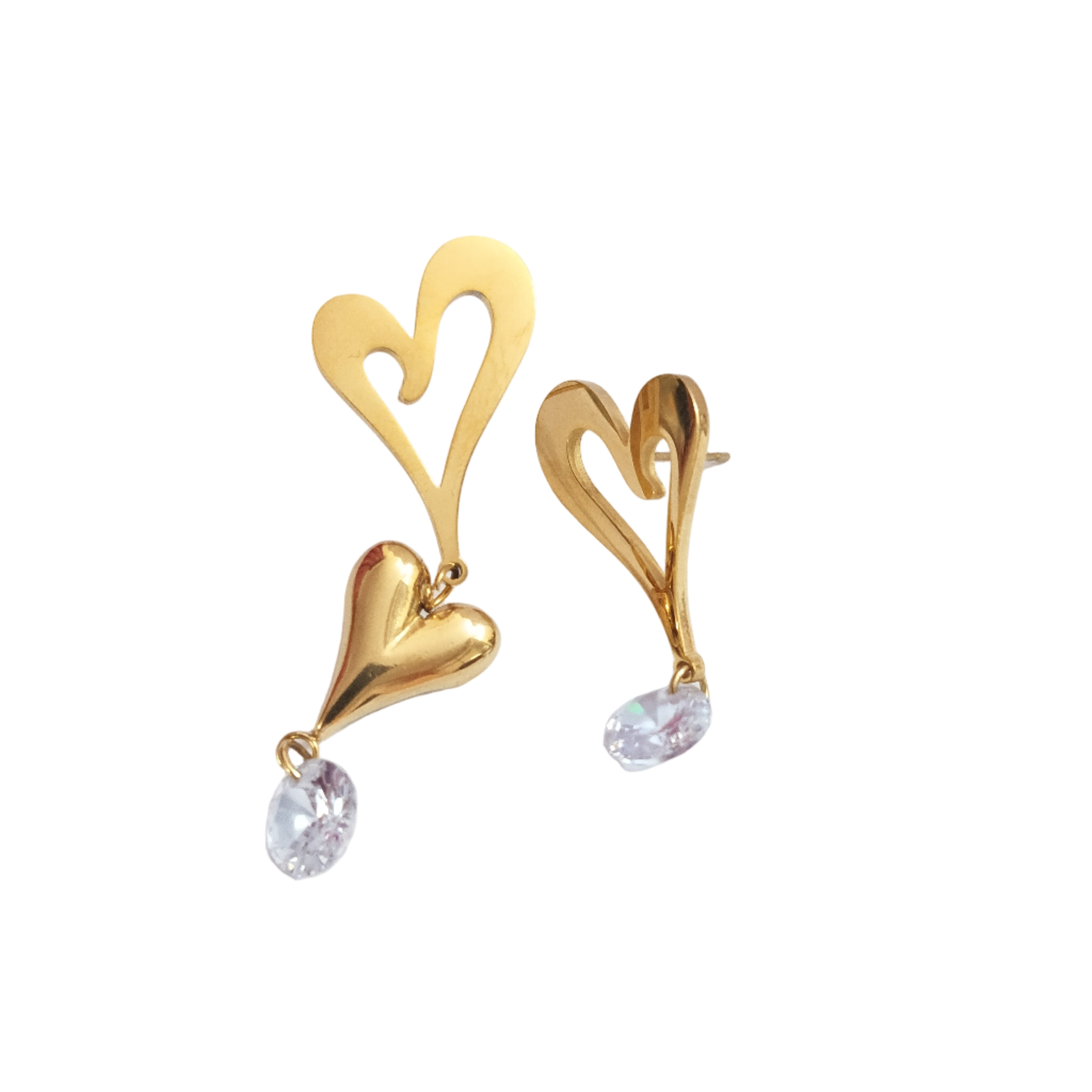Heart Earrings with CZ Stone Drop