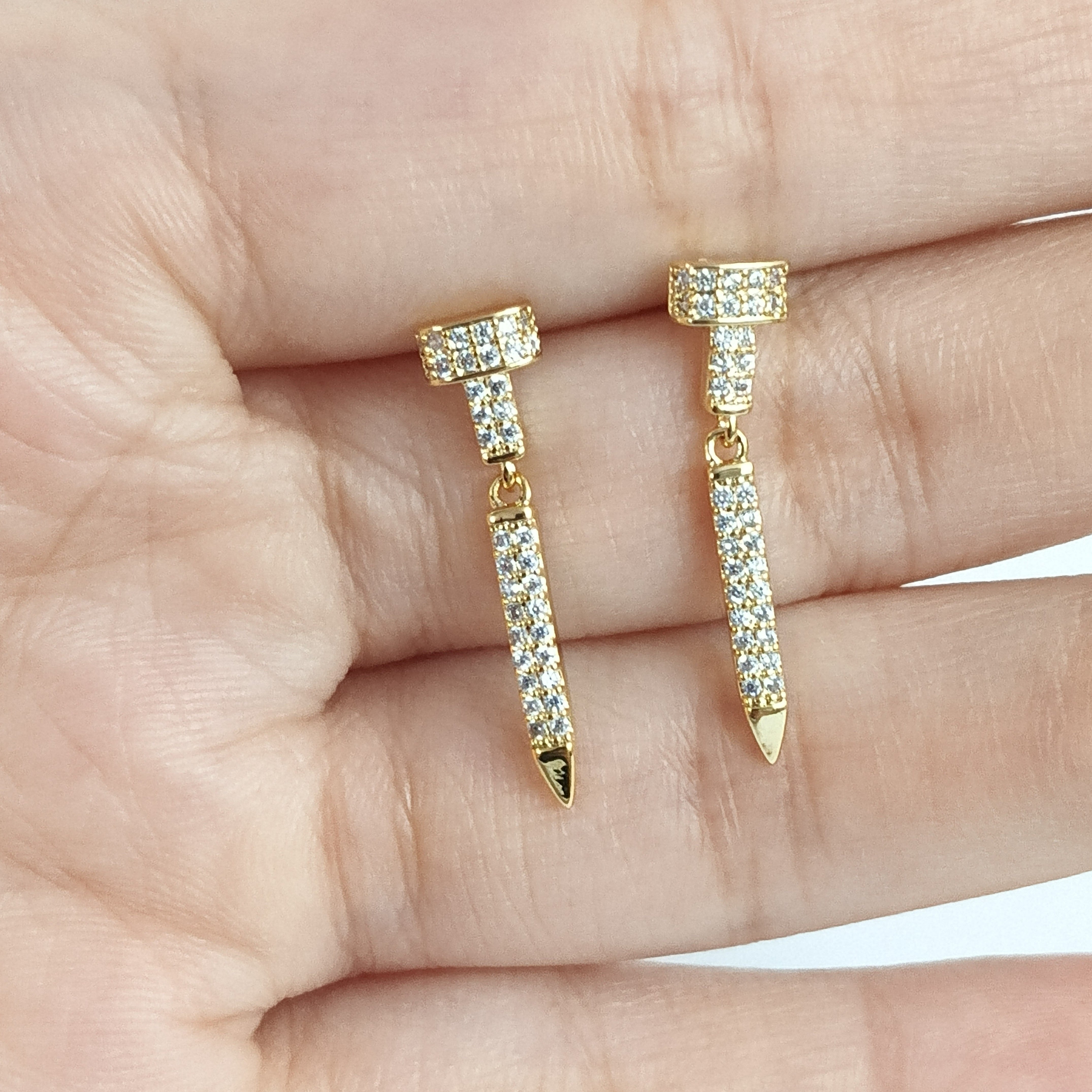 💎 Sparkling Nail Design Gold Drop Earrings 💎