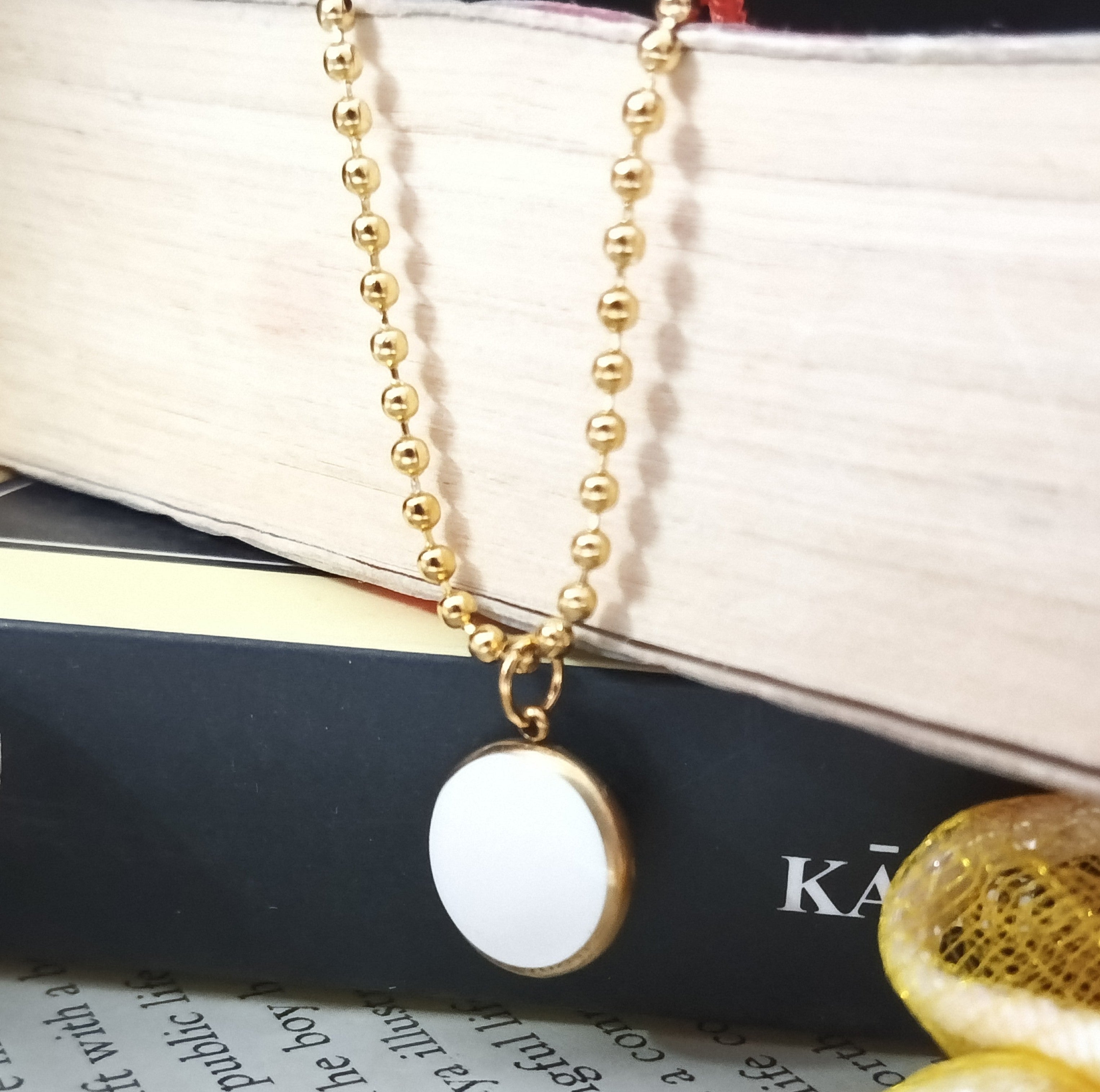 Round White Enamel Statement pendant