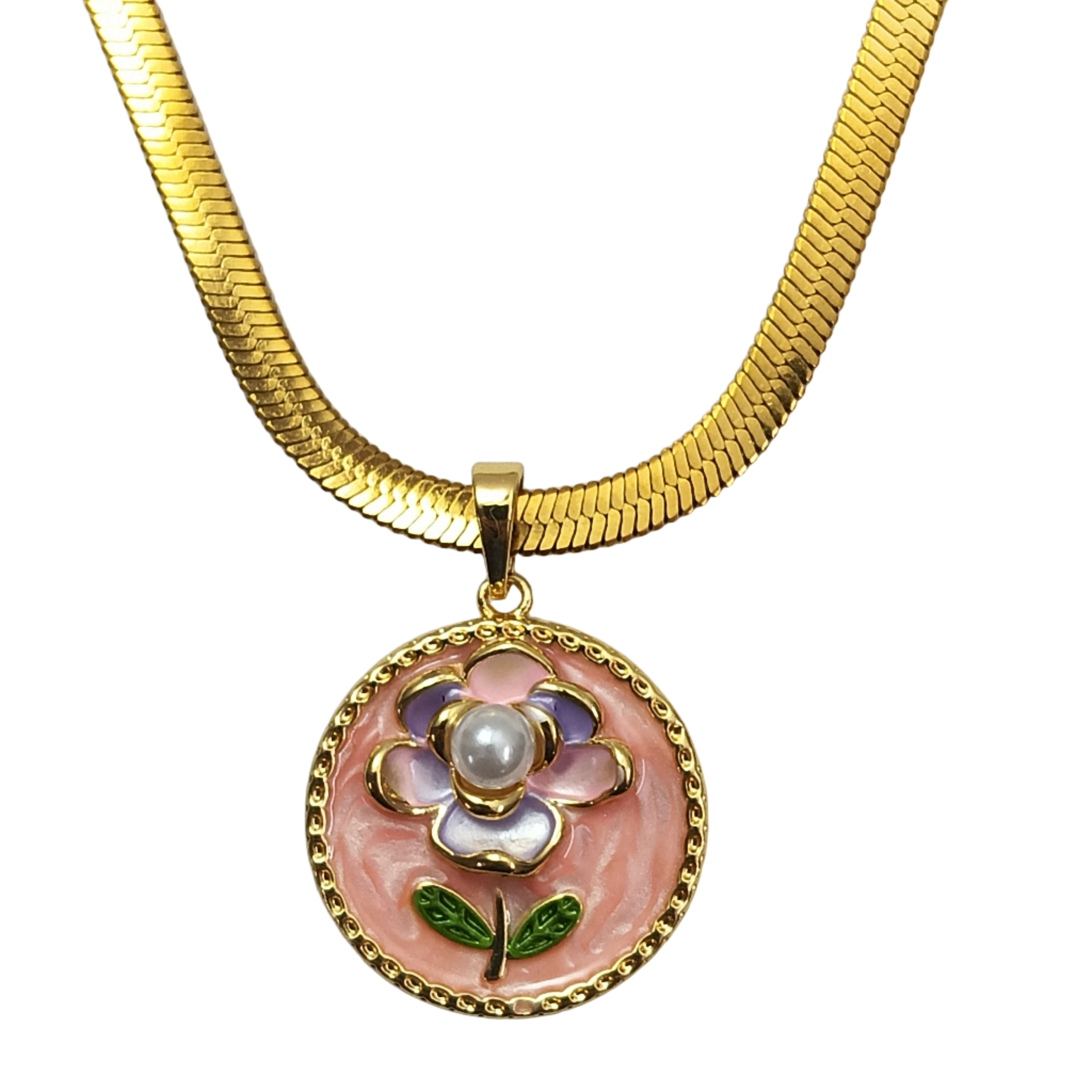 Elegant Floral Enamel Pendant