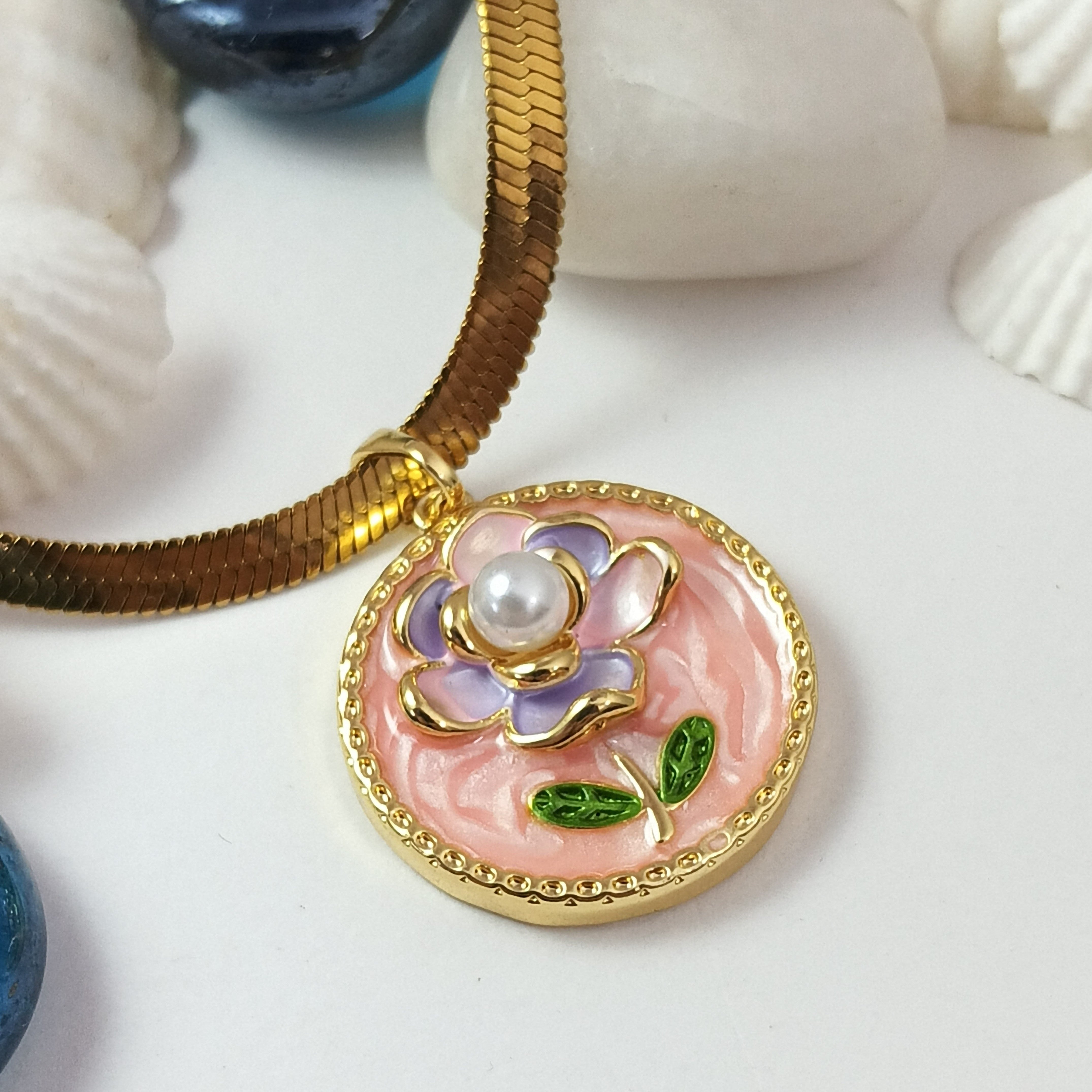 Elegant Floral Enamel Pendant