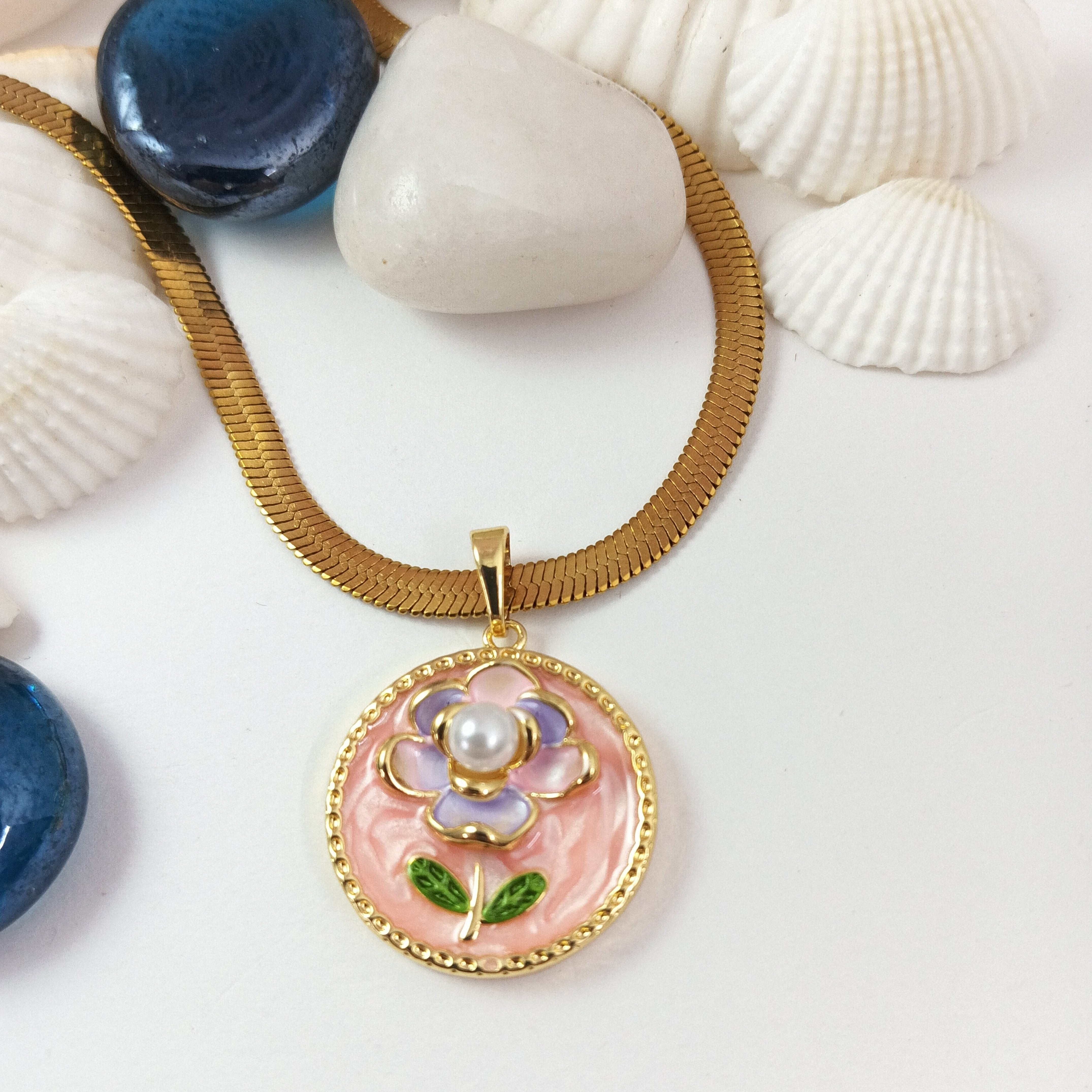 Elegant Floral Enamel Pendant
