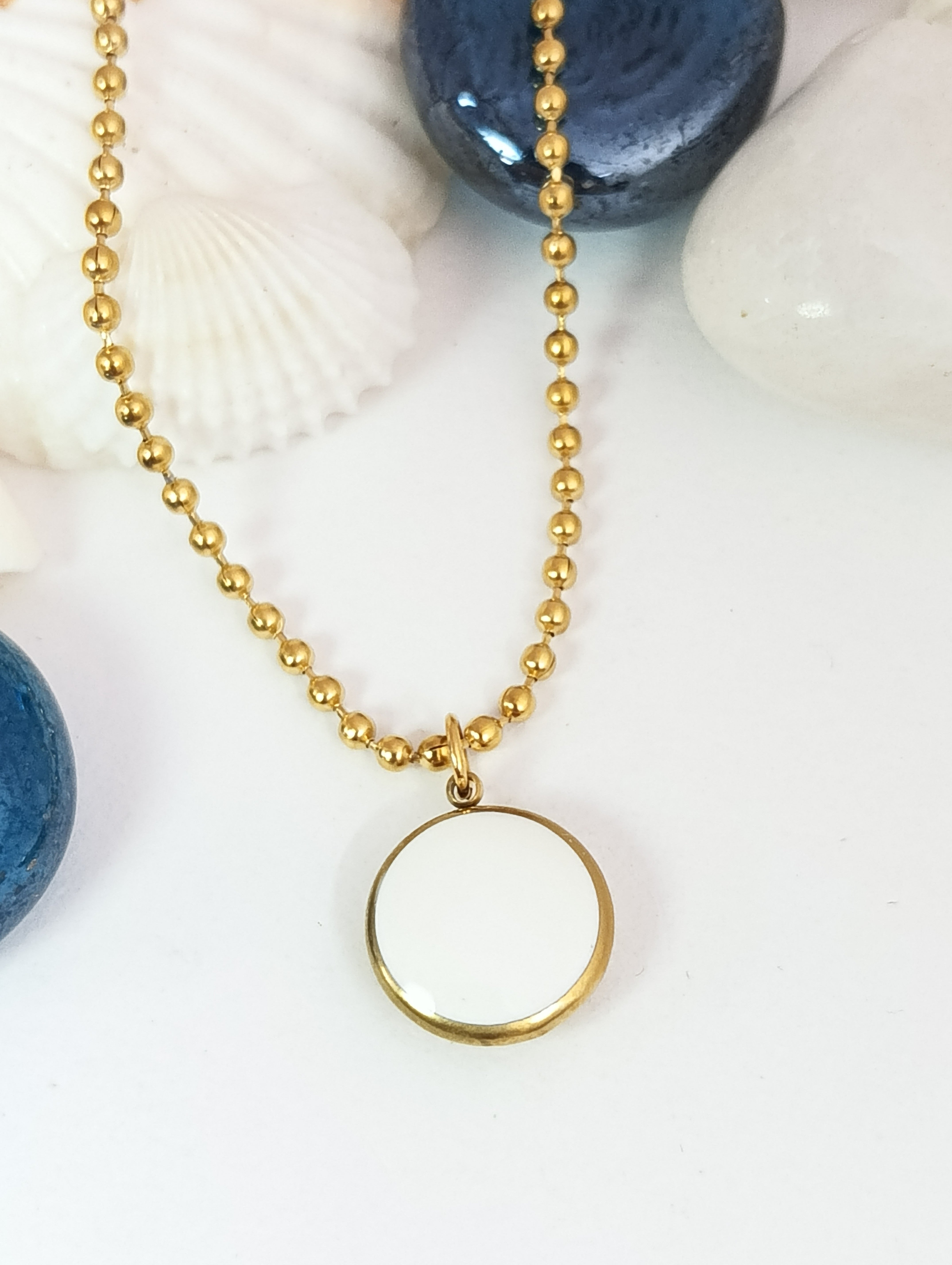 Round White Enamel Statement pendant