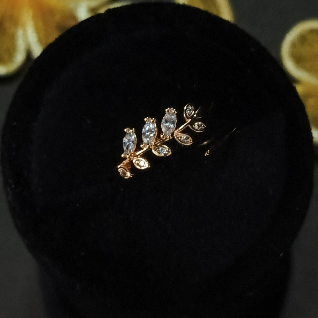 Delicate Gold Plated Adjustable Leaf Ring with Cubic Zirconia