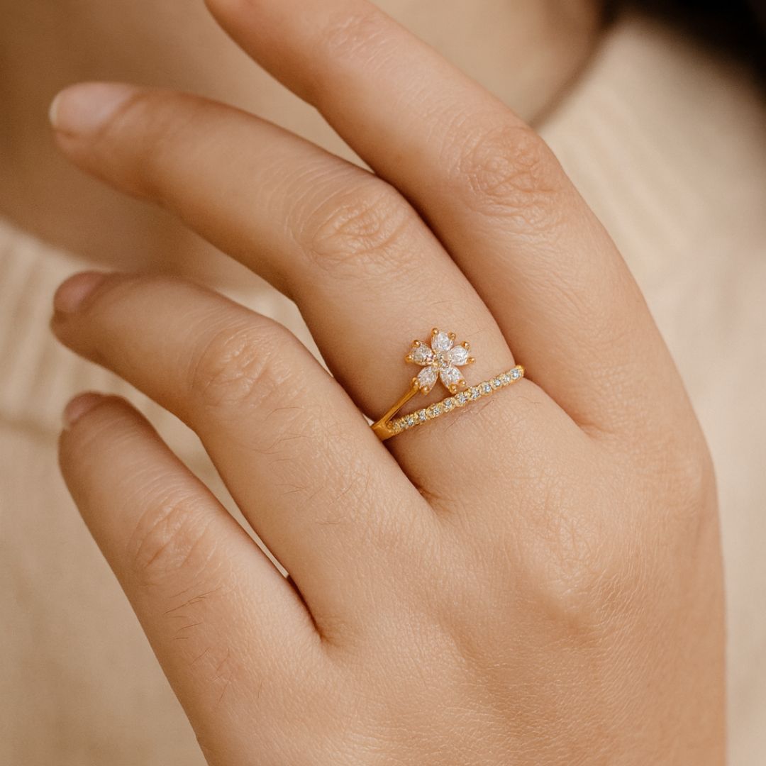Gold Plated Adjustable Flower Ring