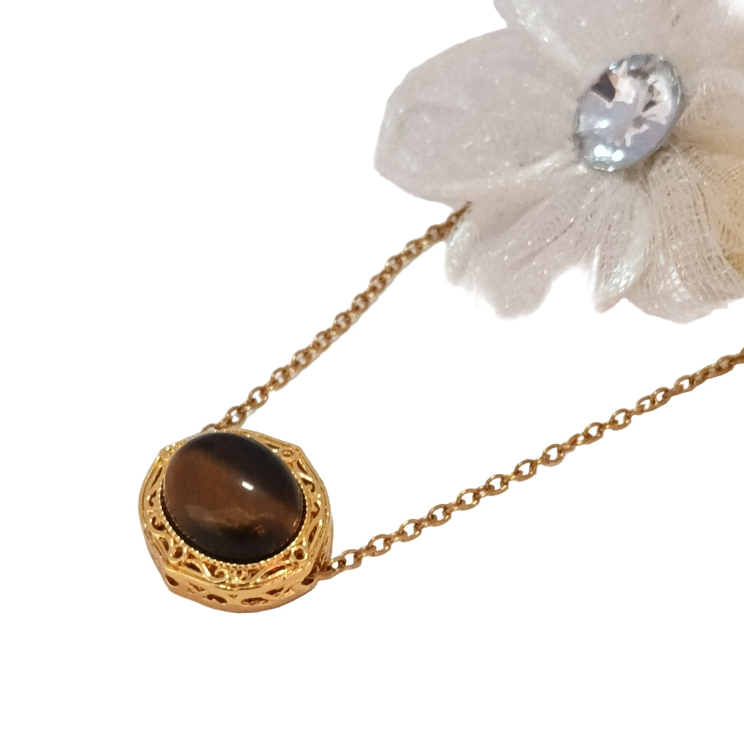 18K Gold Plated Stainless Steel Pendant with Tiger’s Eye Stone