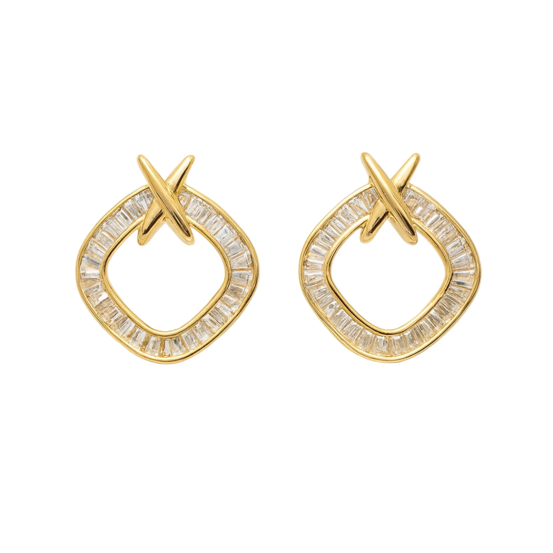 Gold-Plated American Diamond Earrings – 925 Silver Post