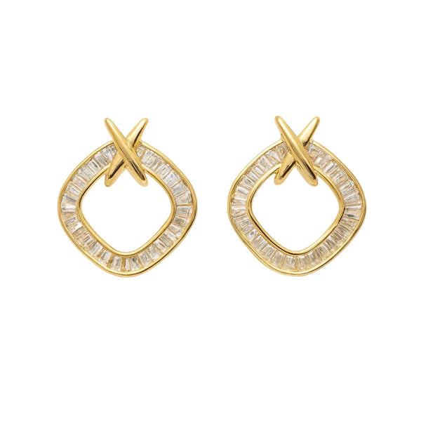 Gold-Plated American Diamond Earrings – 925 Silver Post