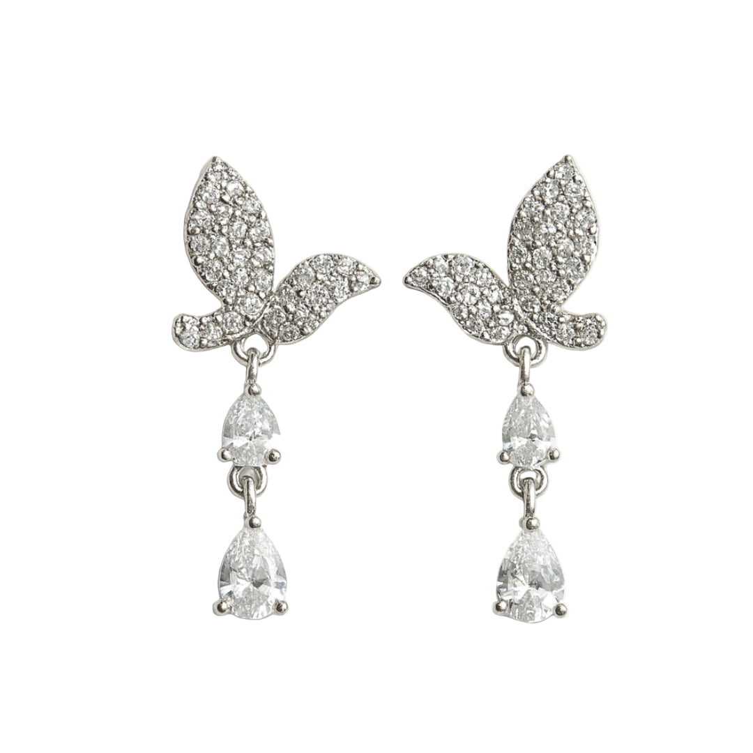 Sterling Silver Bird Drop Earrings with American Diamonds