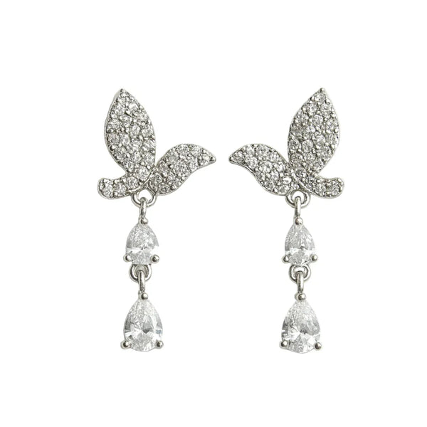 Sterling Silver Bird Drop Earrings with American Diamonds