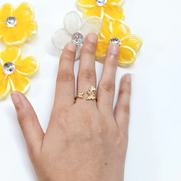 Charming Gold Plated Adjustable Butterfly Ring