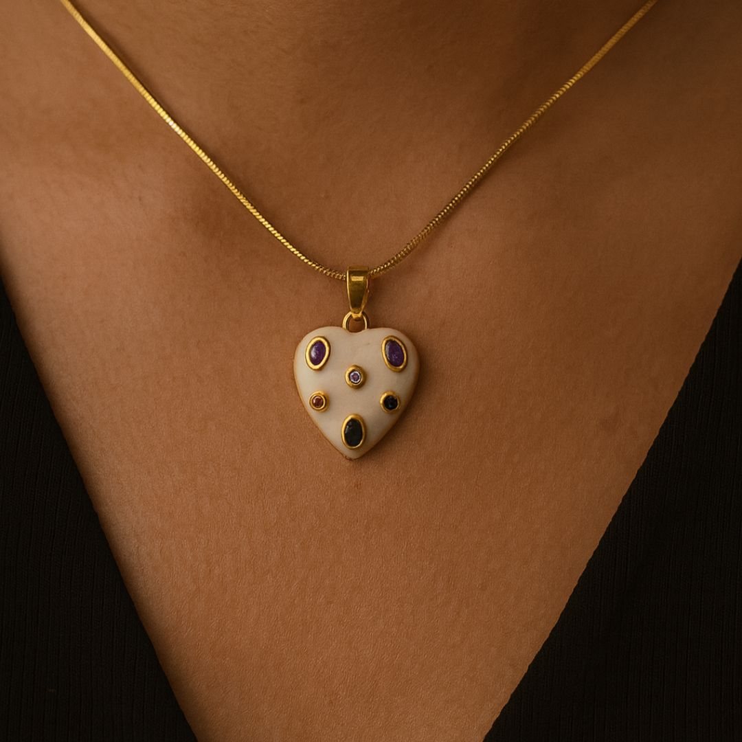 The Artist's Heart: Enamel & Multi-Stone Pendant