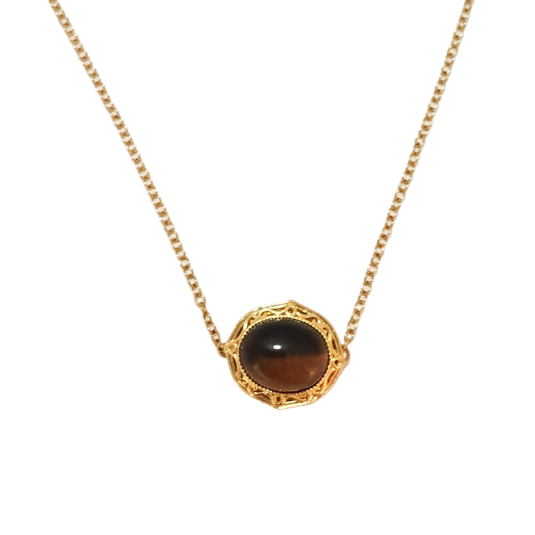 18K Gold Plated Stainless Steel Pendant with Tiger’s Eye Stone