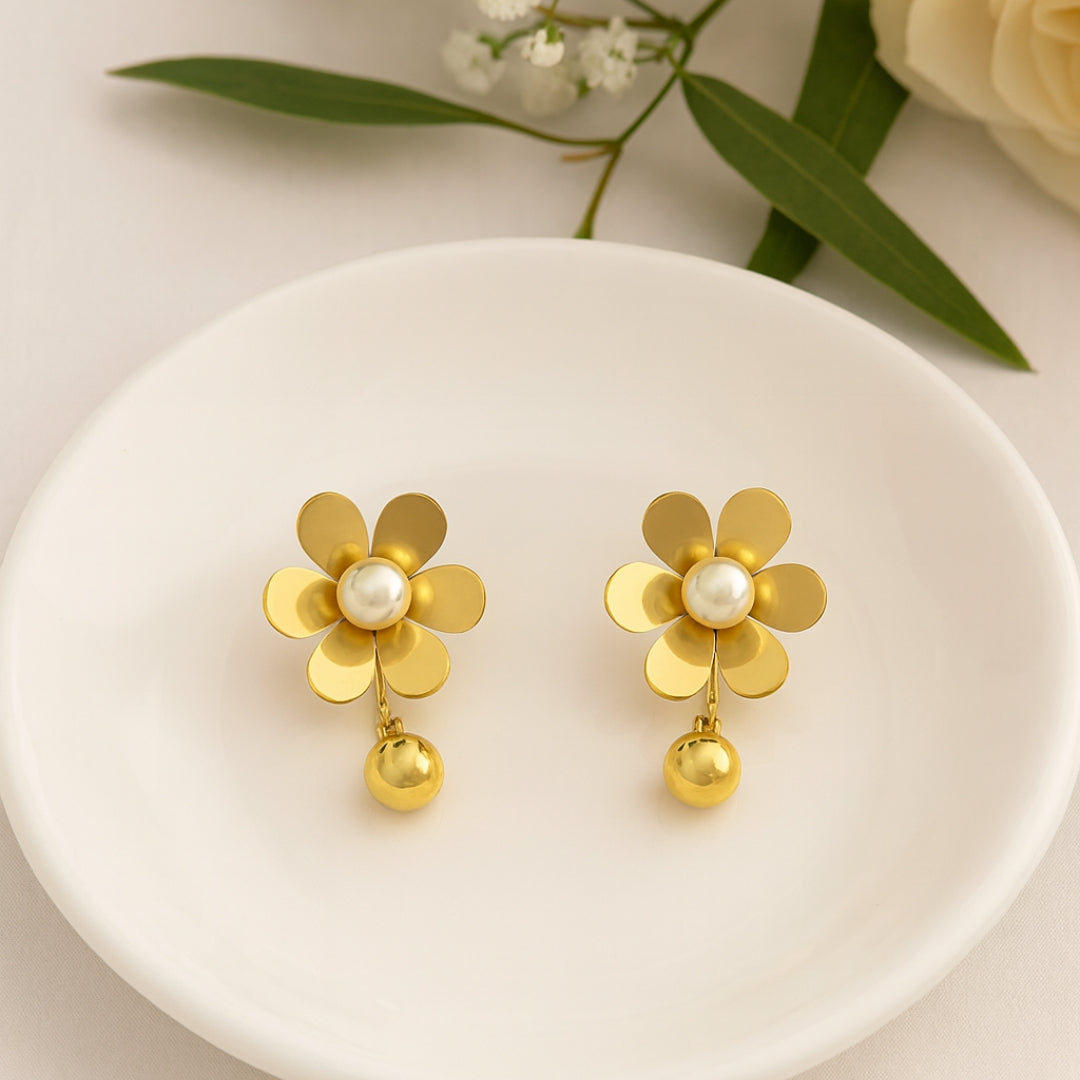 18K Gold Plated Floral Drop Earrings