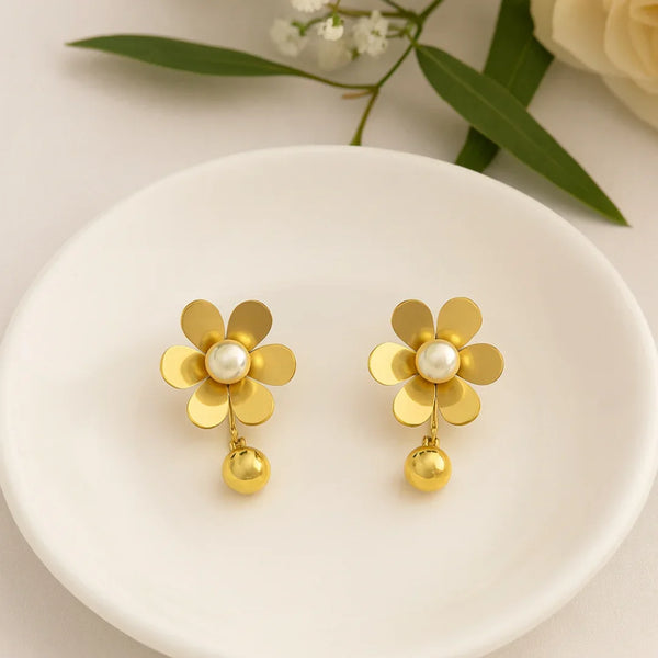 18K Gold Plated Floral Drop Earrings