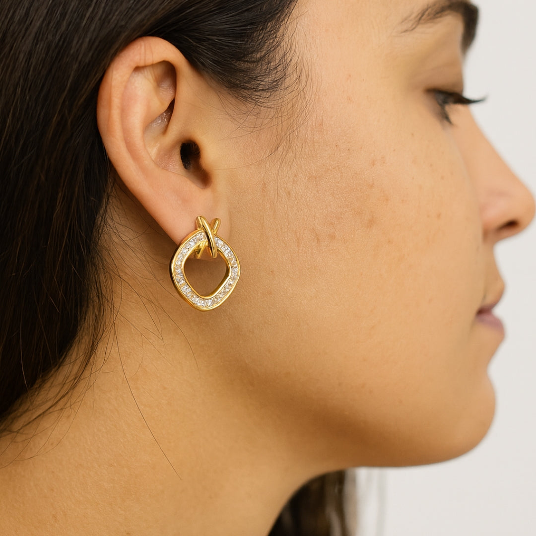 Gold-Plated American Diamond Earrings – 925 Silver Post