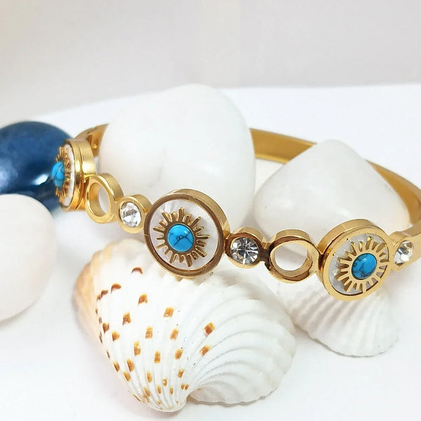 18K Gold Plated Evil Eye Bangle with Crystals