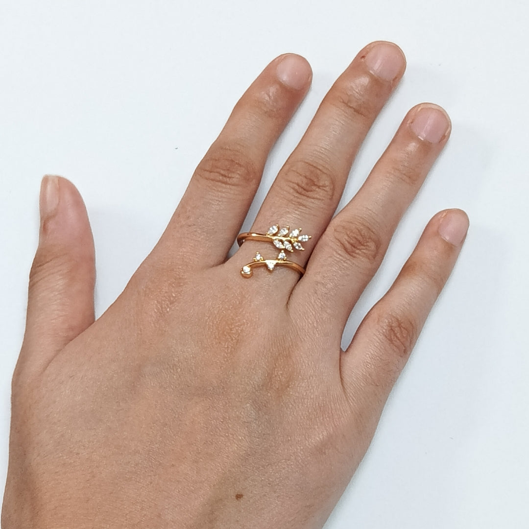 Graceful Gold Plated Adjustable Leaf Vine Ring