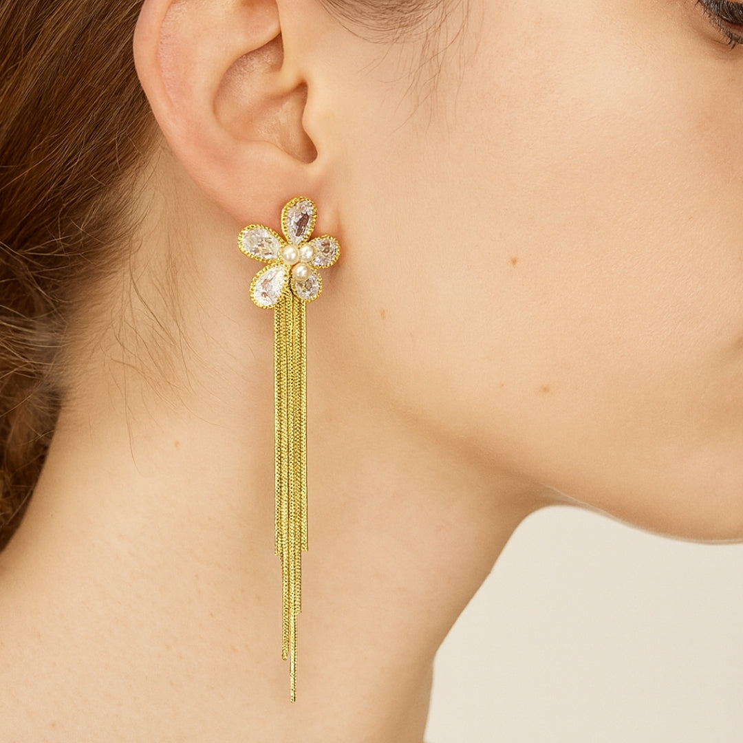 Drop Earrings with CZ Stones & Pearl Accents