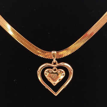 Double Heart Pendant Necklace with Snake Chain