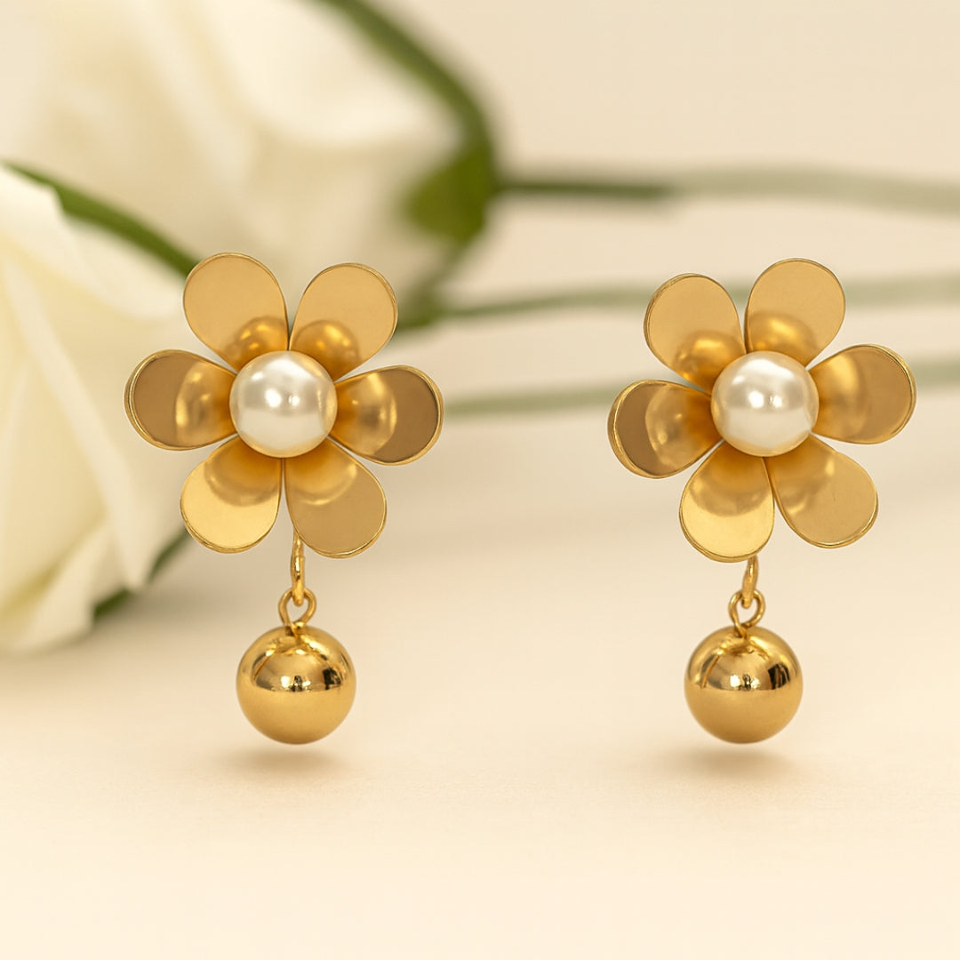 18K Gold Plated Floral Drop Earrings
