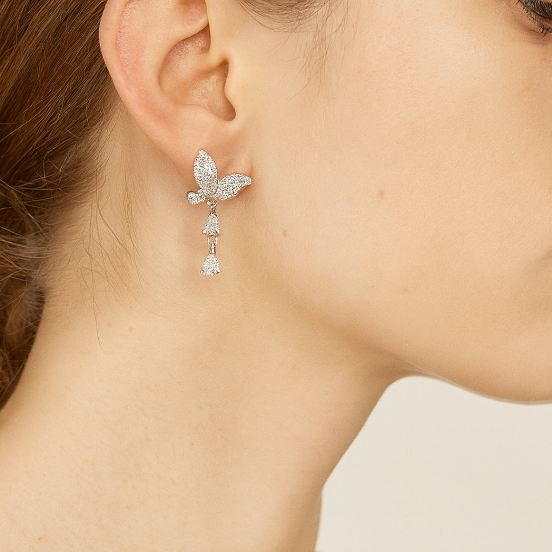 Sterling Silver Bird Drop Earrings with American Diamonds