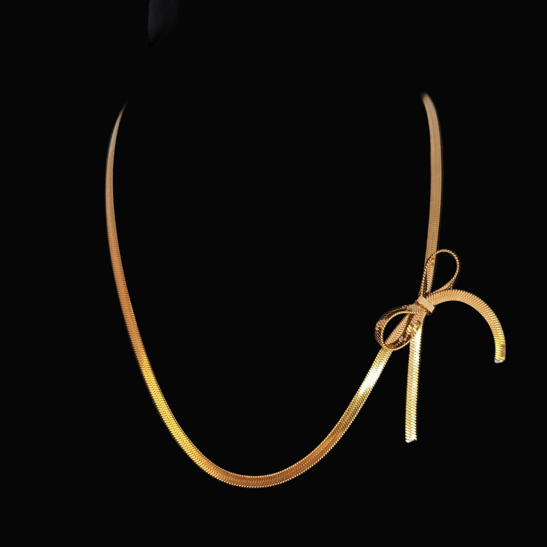 18K Gold-Finished Bow Pendant Necklace with Snake Chain