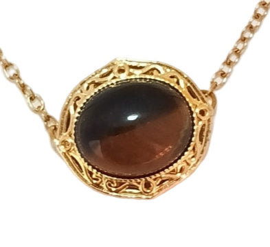 18K Gold Plated Stainless Steel Pendant with Tiger’s Eye Stone