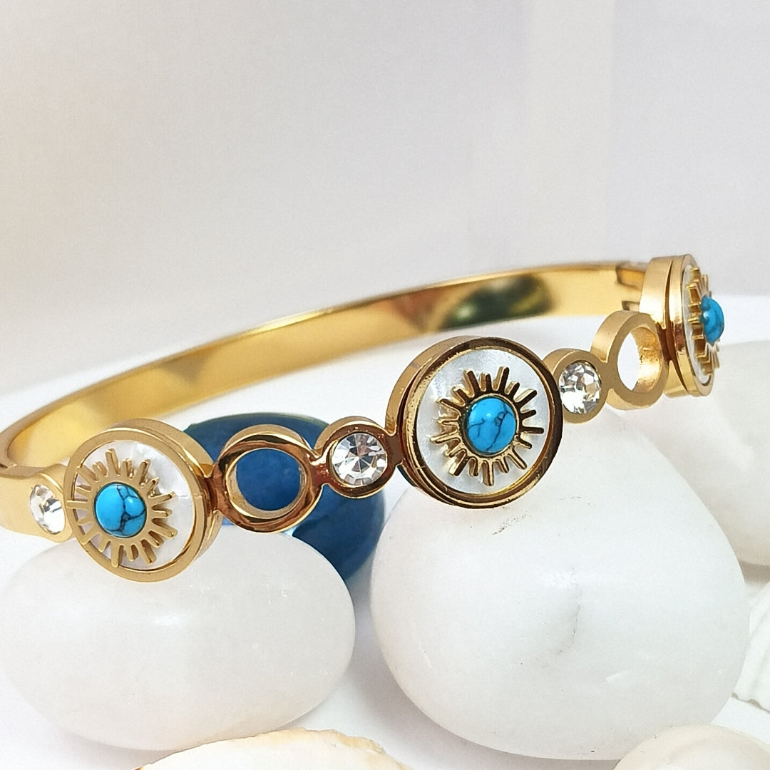 18K Gold Plated Evil Eye Bangle with Crystals