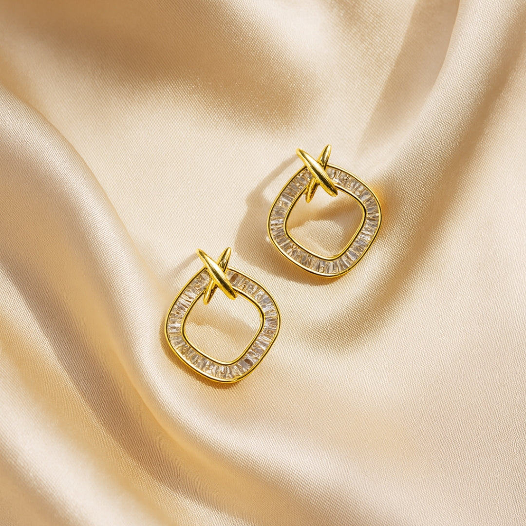 Gold-Plated American Diamond Earrings – 925 Silver Post