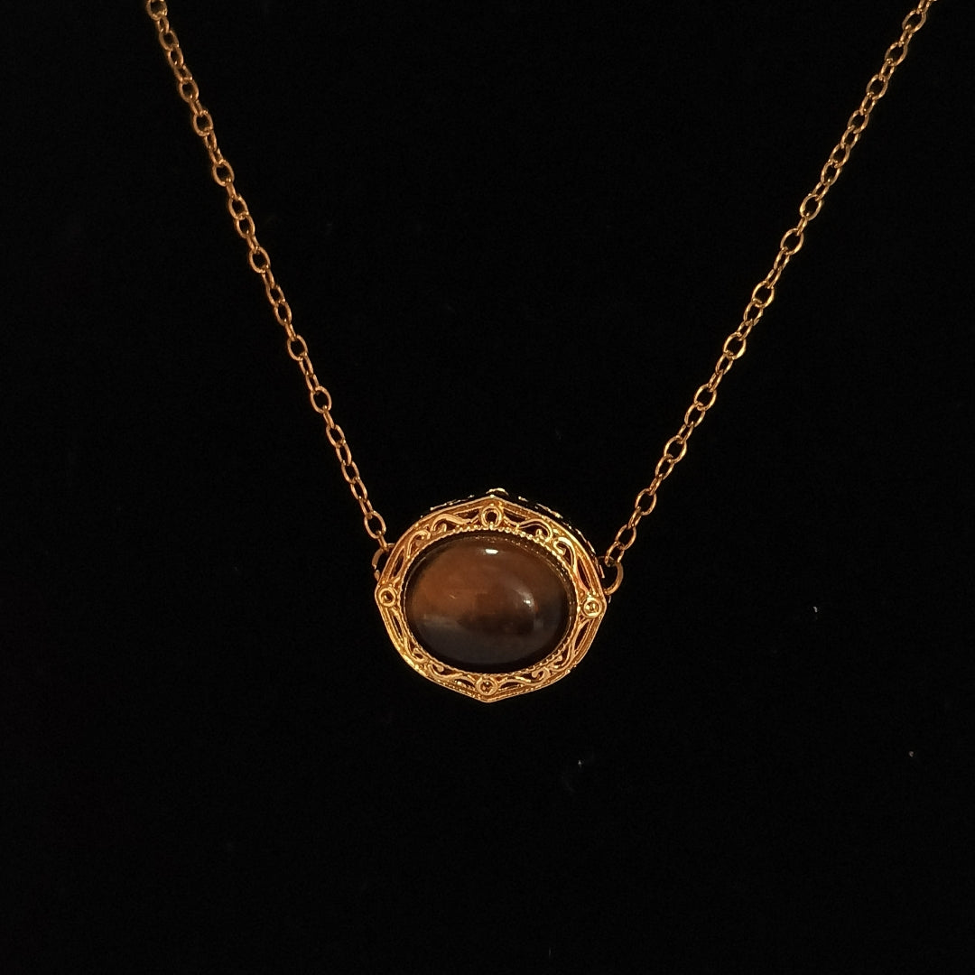18K Gold Plated Stainless Steel Pendant with Tiger’s Eye Stone