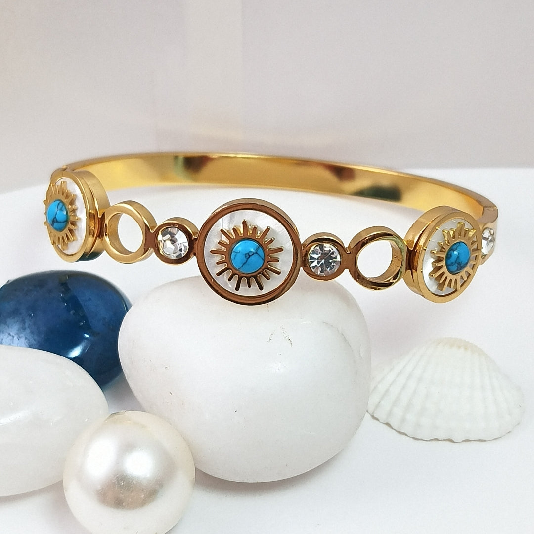 18K Gold Plated Evil Eye Bangle with Crystals