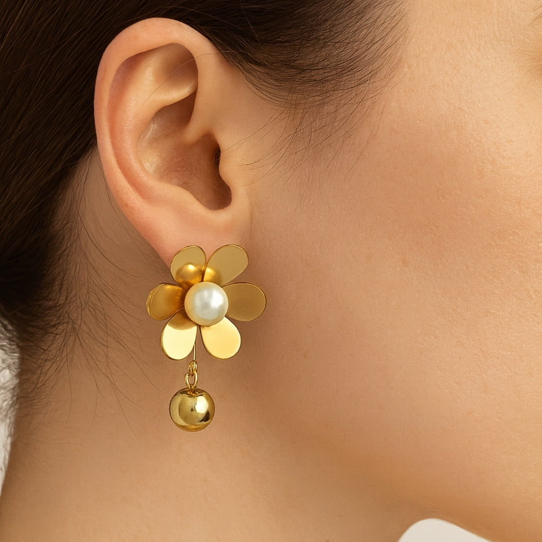 18K Gold Plated Floral Drop Earrings