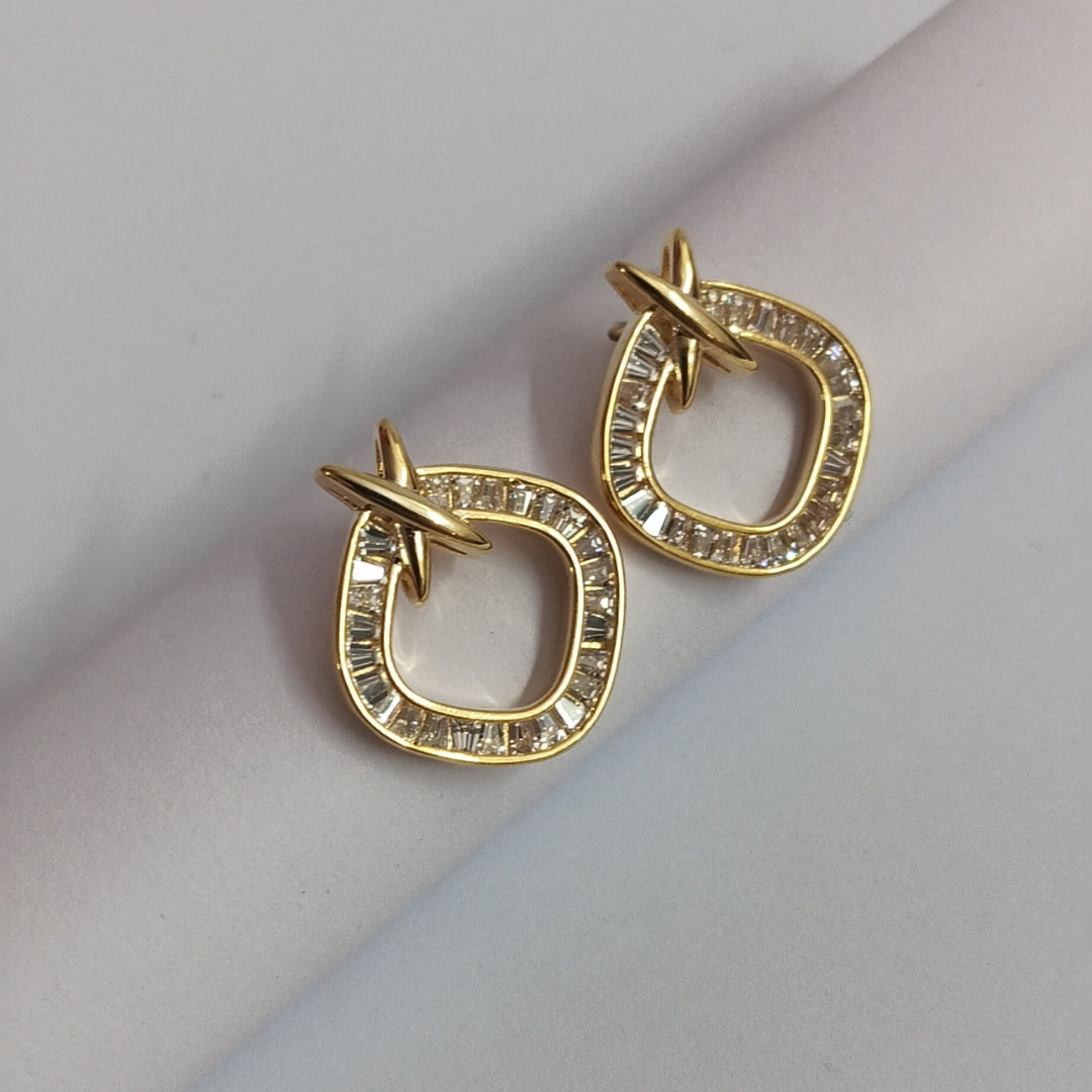 Gold-Plated American Diamond Earrings – 925 Silver Post