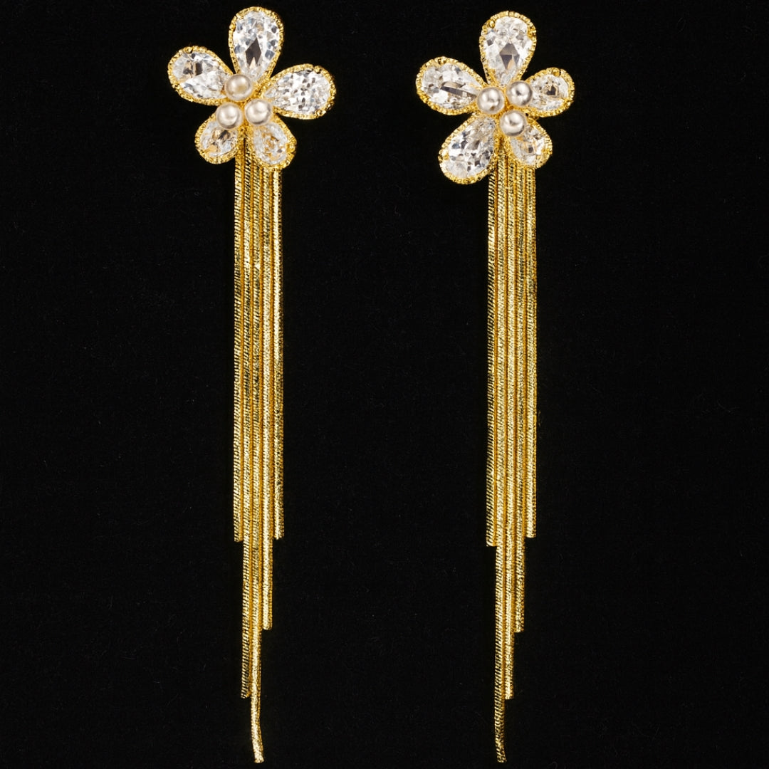 Drop Earrings with CZ Stones & Pearl Accents