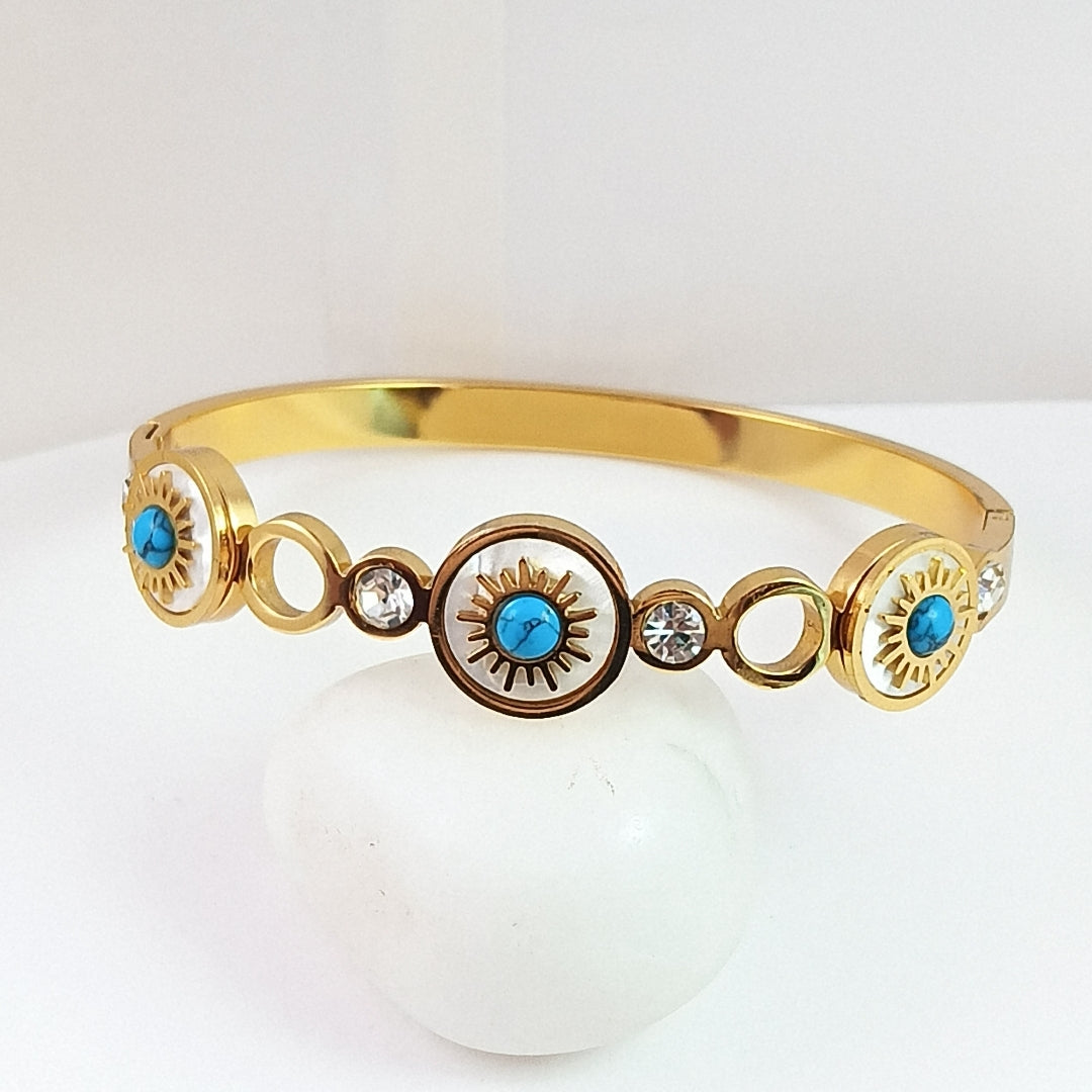 18K Gold Plated Evil Eye Bangle with Crystals