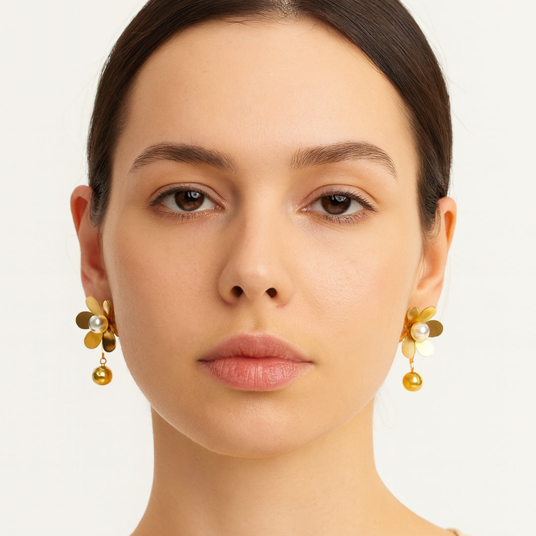 18K Gold Plated Floral Drop Earrings