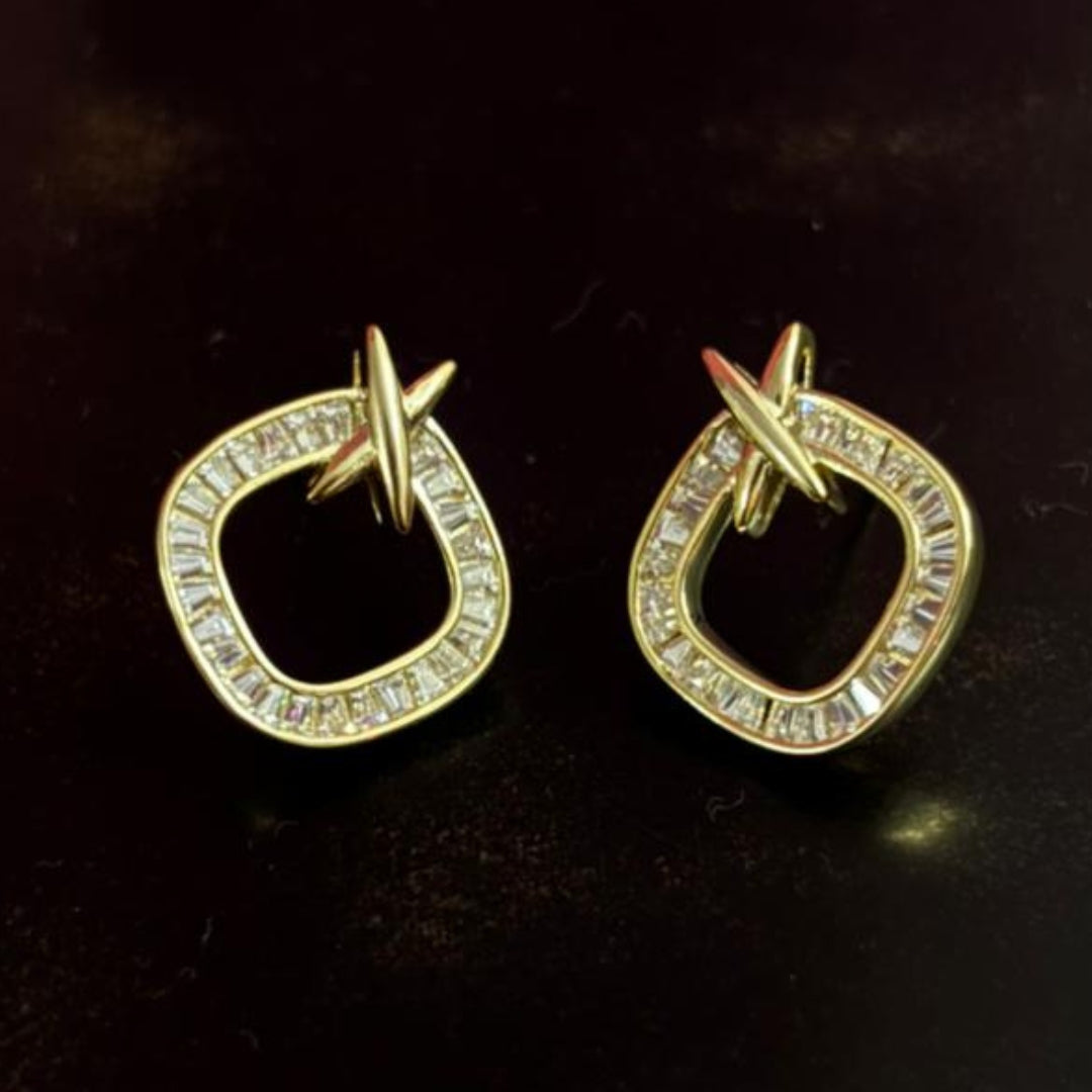 Gold-Plated American Diamond Earrings – 925 Silver Post