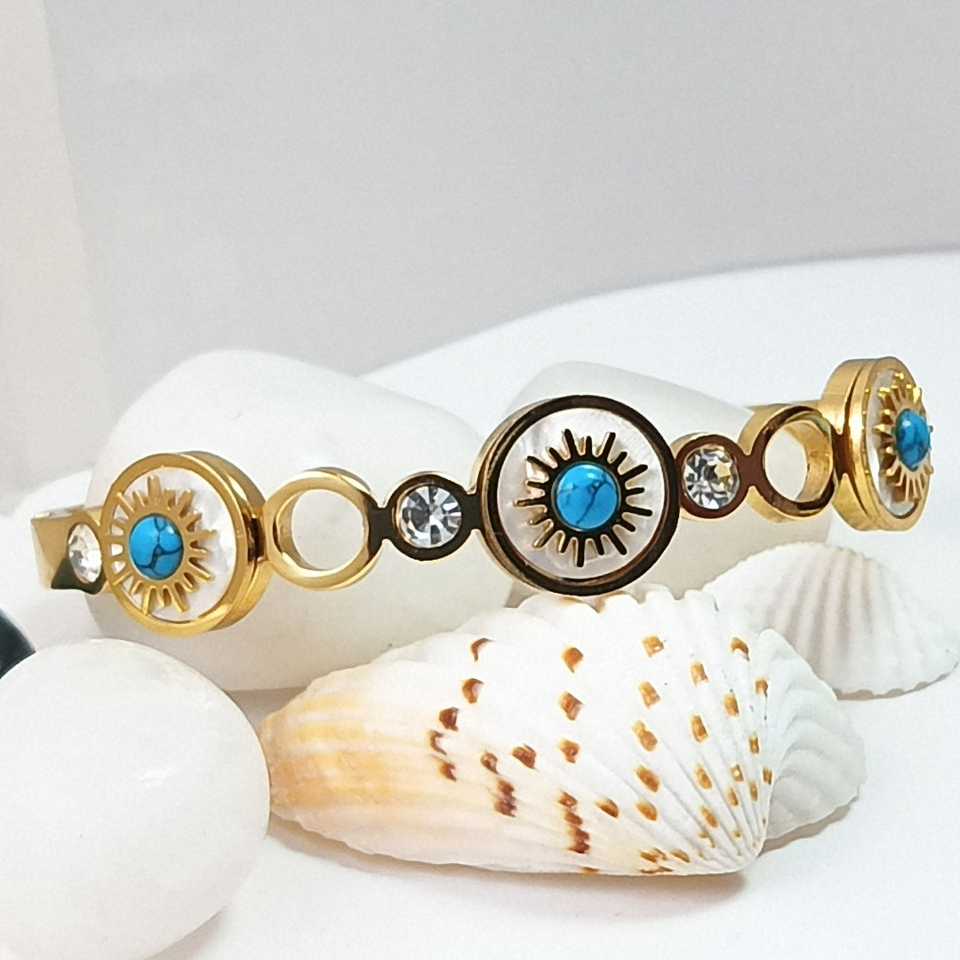 18K Gold Plated Evil Eye Bangle with Crystals