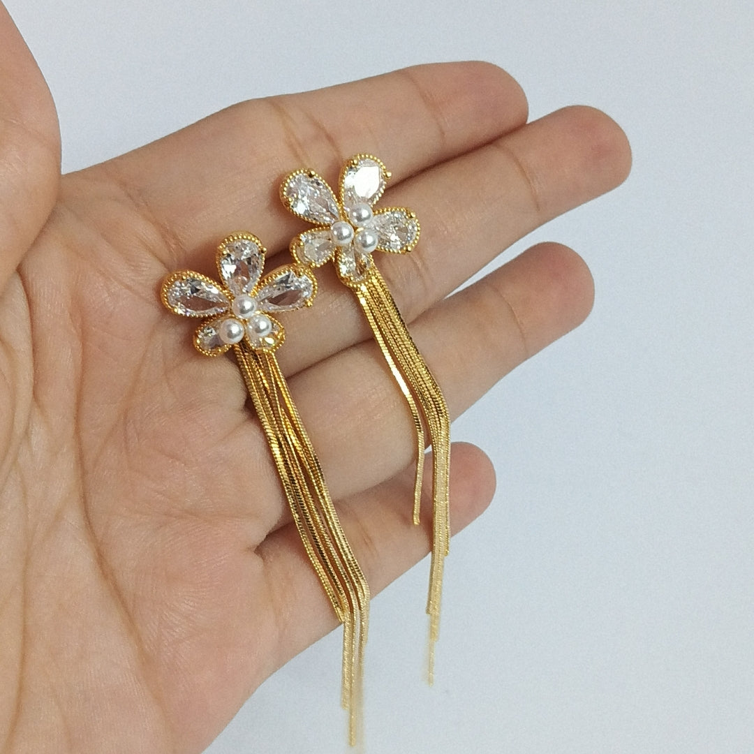 Drop Earrings with CZ Stones & Pearl Accents