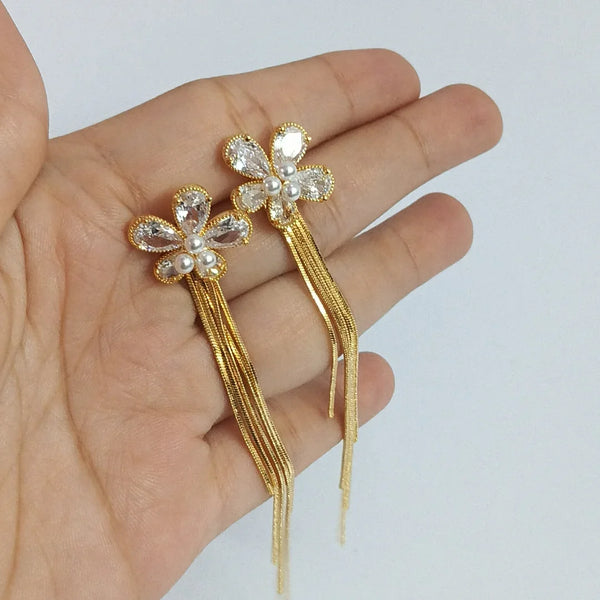 Drop Earrings with CZ Stones & Pearl Accents
