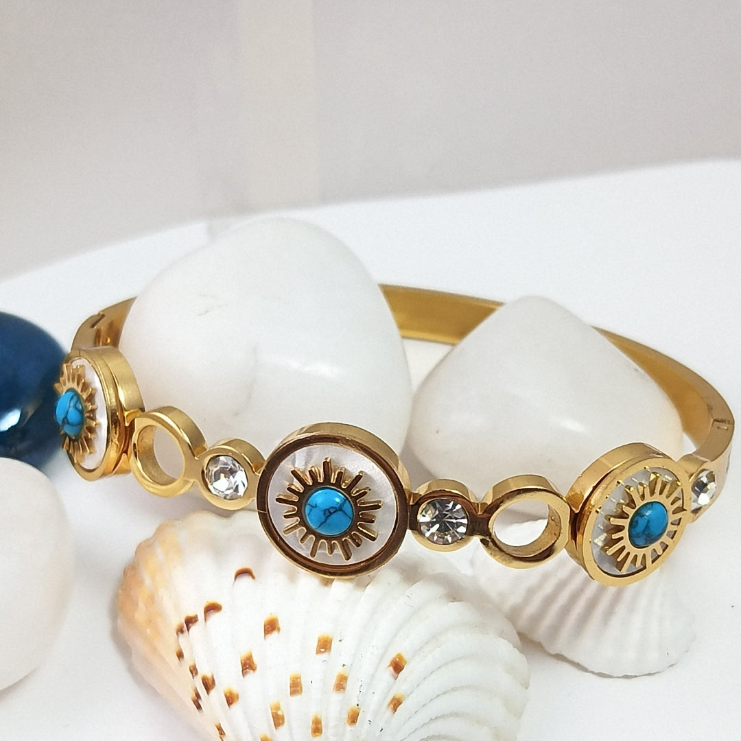18K Gold Plated Evil Eye Bangle with Crystals