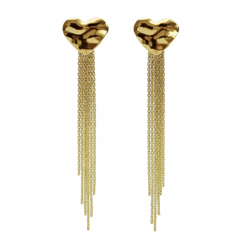 Golden Heart Tassel Drop Earrings