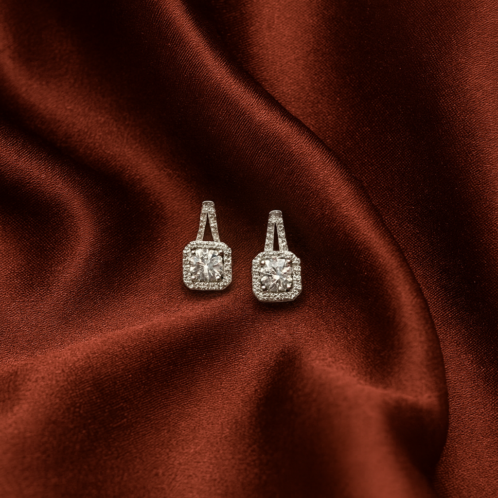 ✨ Elegant Square Halo CZ Earrings