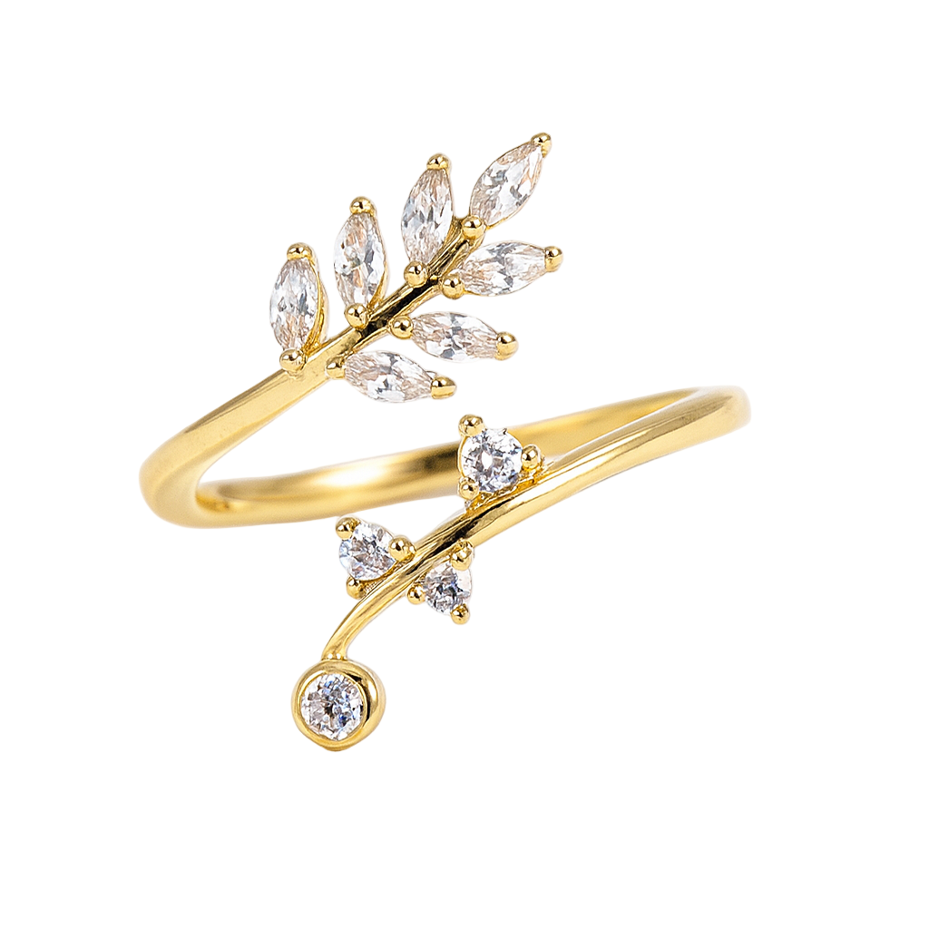 Graceful Gold Plated Adjustable Leaf Vine Ring