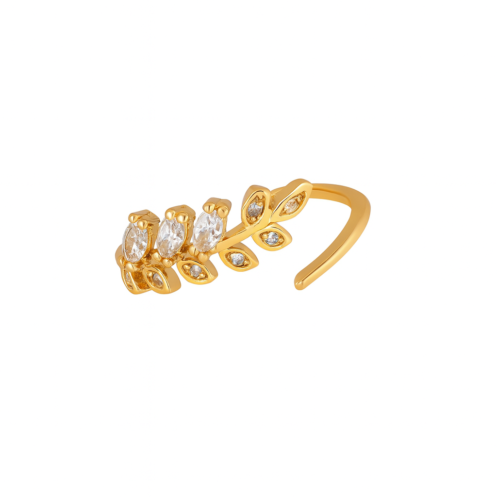 Delicate Gold Plated Adjustable Leaf Ring with Cubic Zirconia