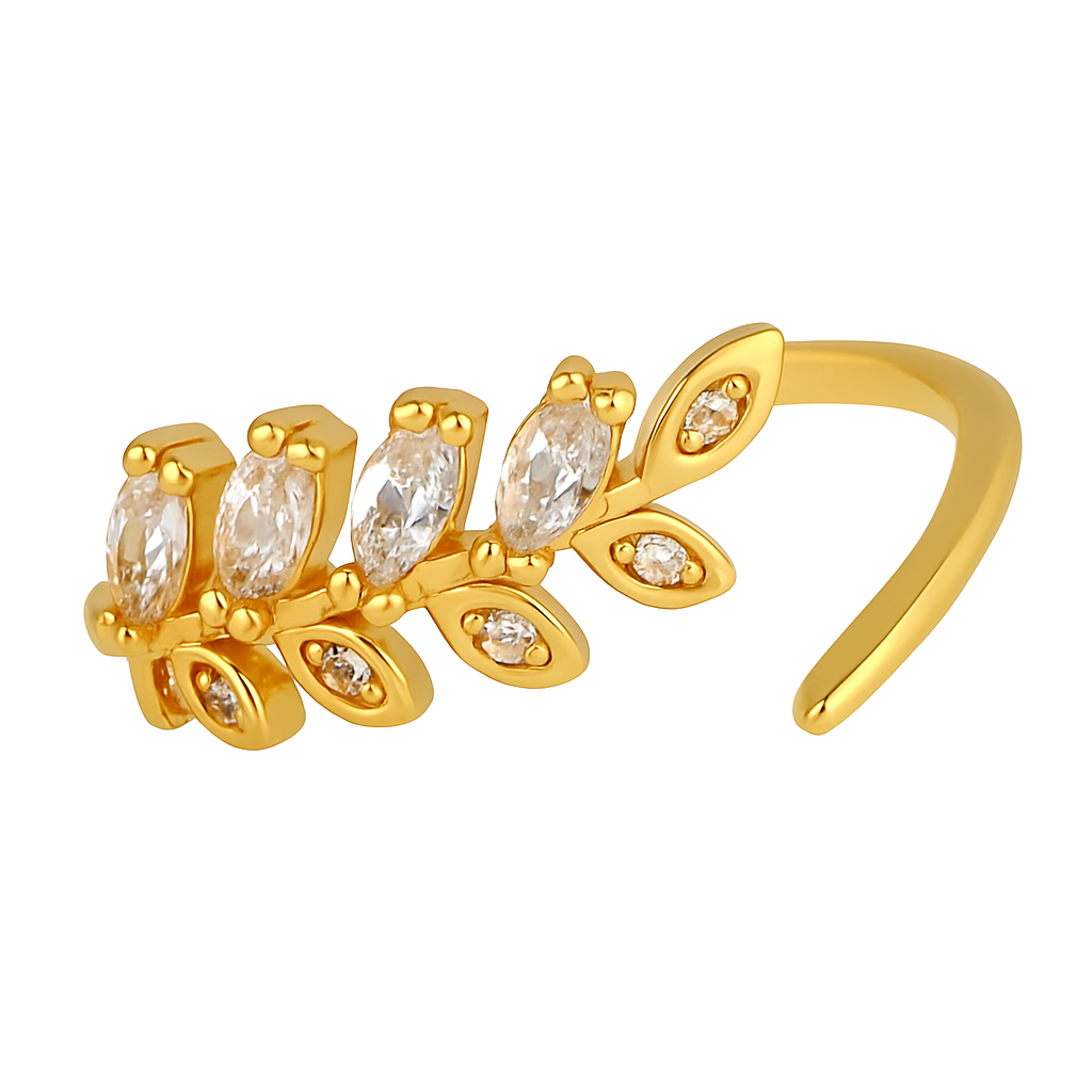 Delicate Gold Plated Adjustable Leaf Ring with Cubic Zirconia