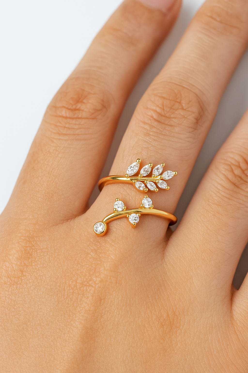 Graceful Gold Plated Adjustable Leaf Vine Ring