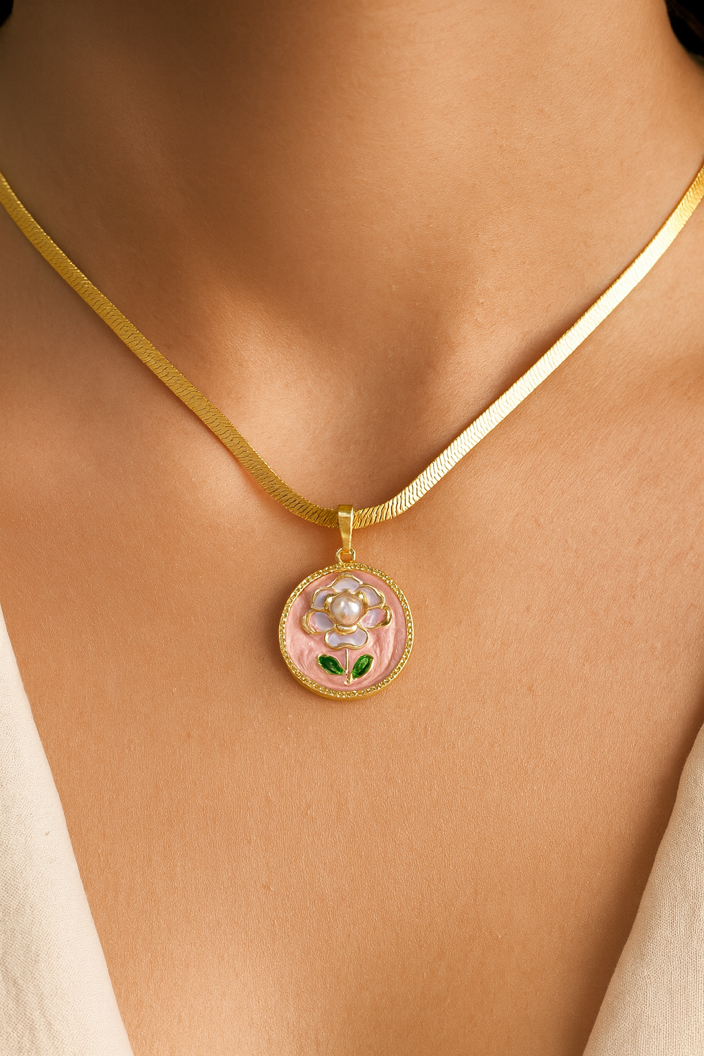 Elegant Floral Enamel Pendant